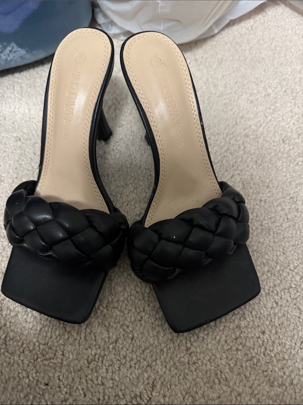 Wild Diva Black Braided Square-Toe Heel Mule